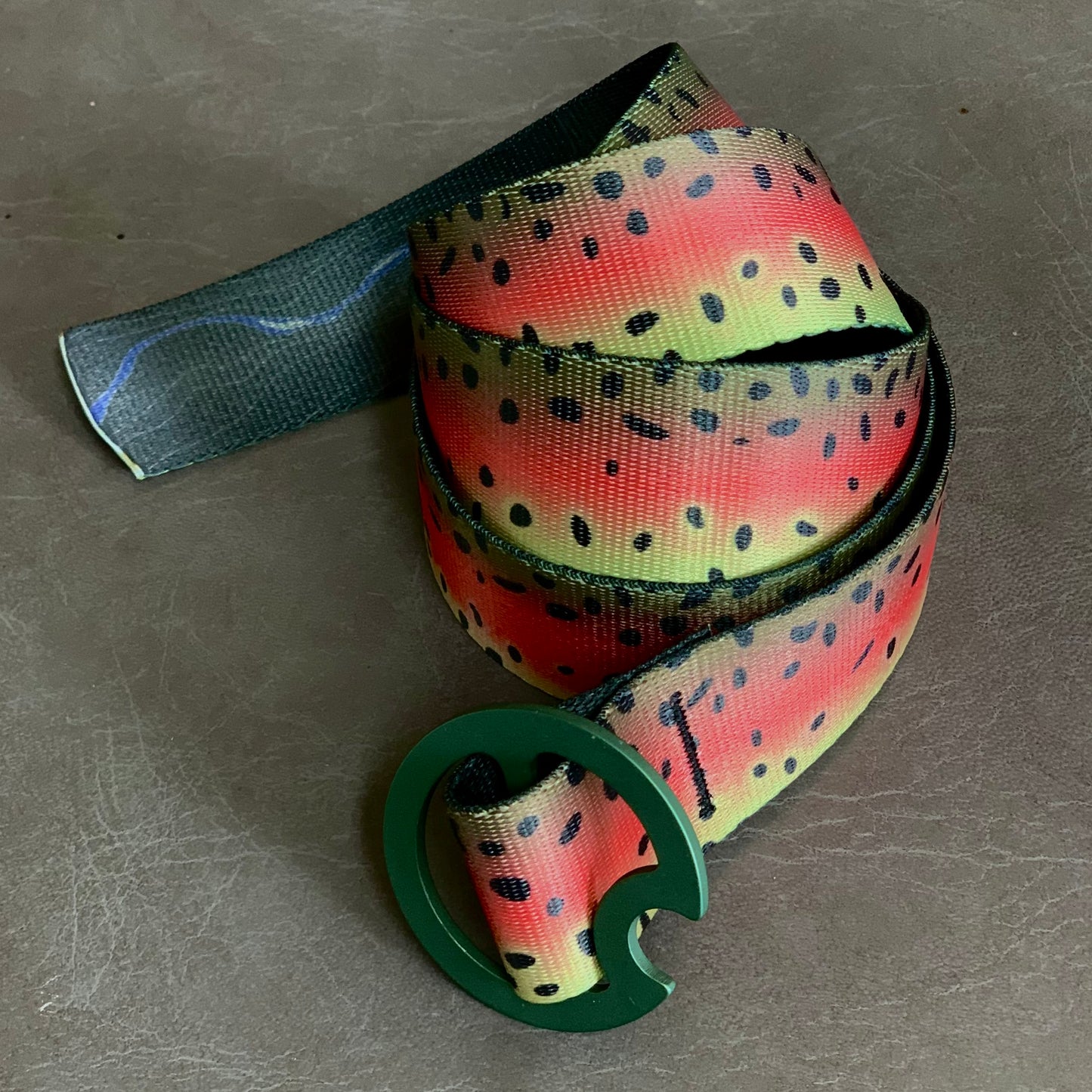 RAINBOW TROUT BELT - REVERSIBLE (OLIVE BUCKLE)