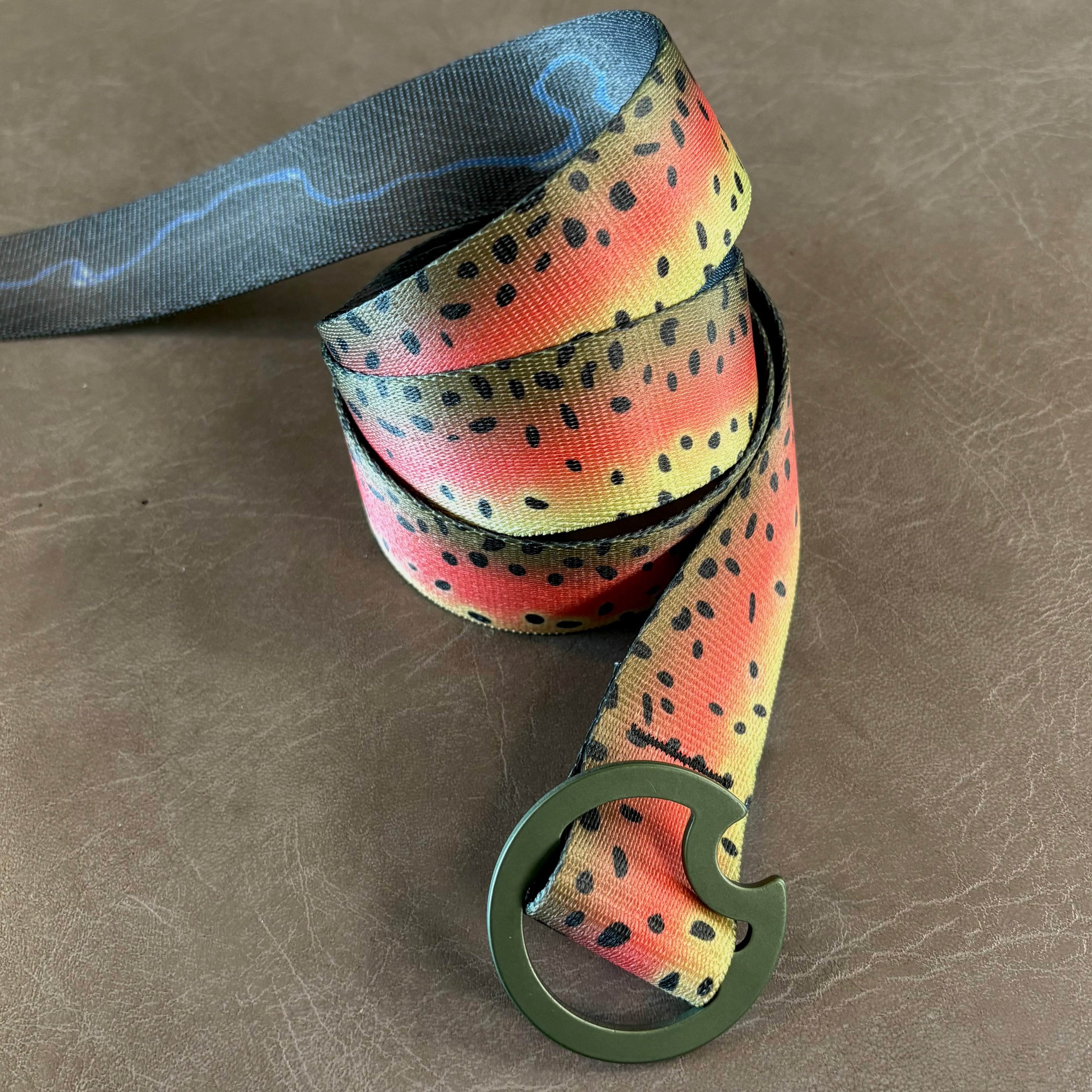RAINBOW TROUT BELT - REVERSIBLE (OLIVE BUCKLE)