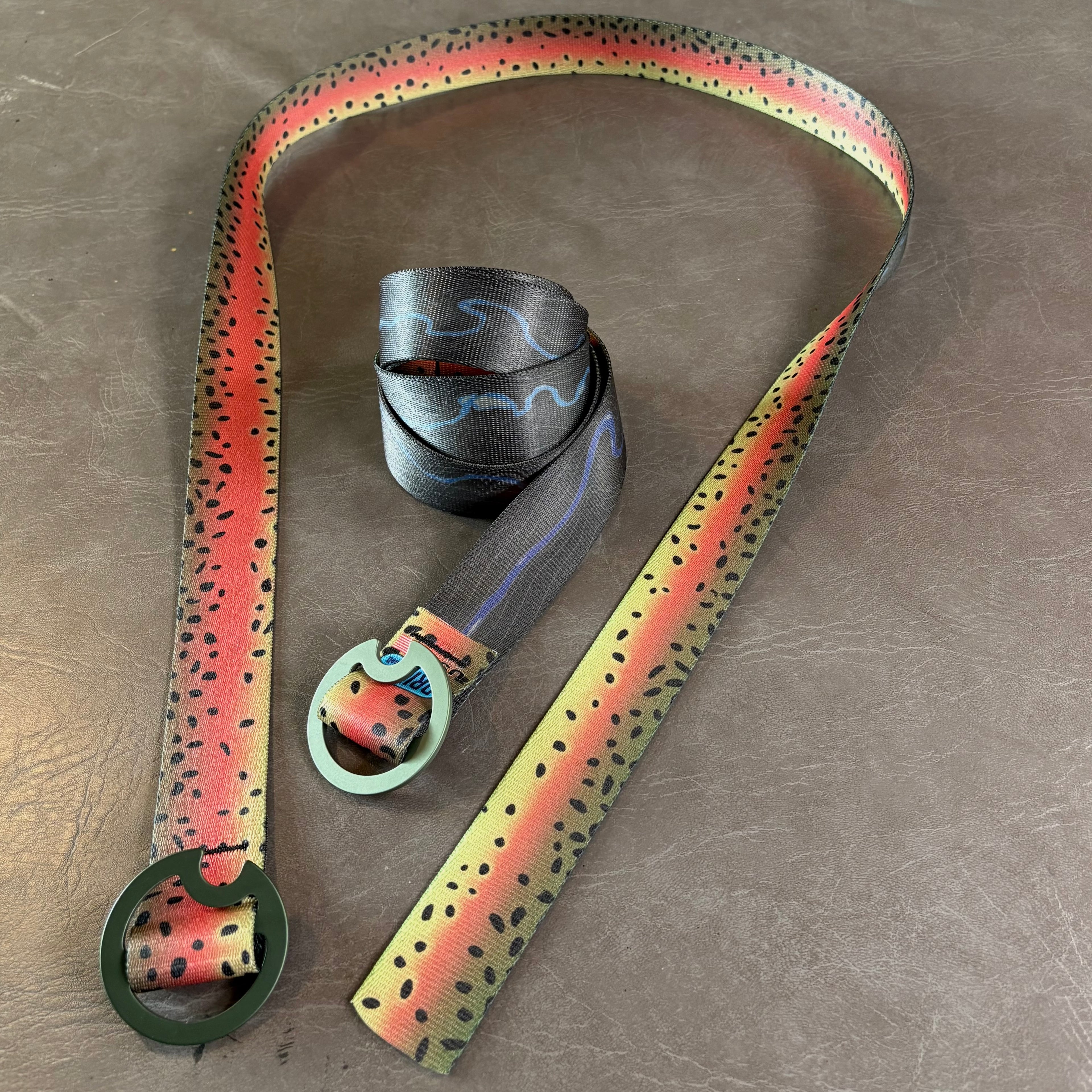 RAINBOW TROUT BELT - REVERSIBLE (OLIVE BUCKLE)