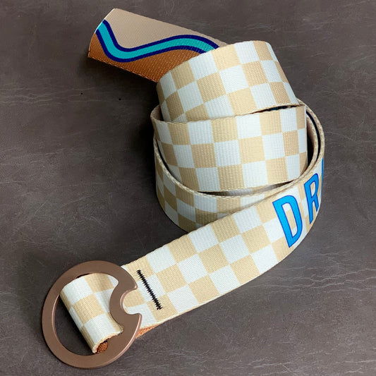 TAN GRAY CHECKER BELT - DRIFT LOGO