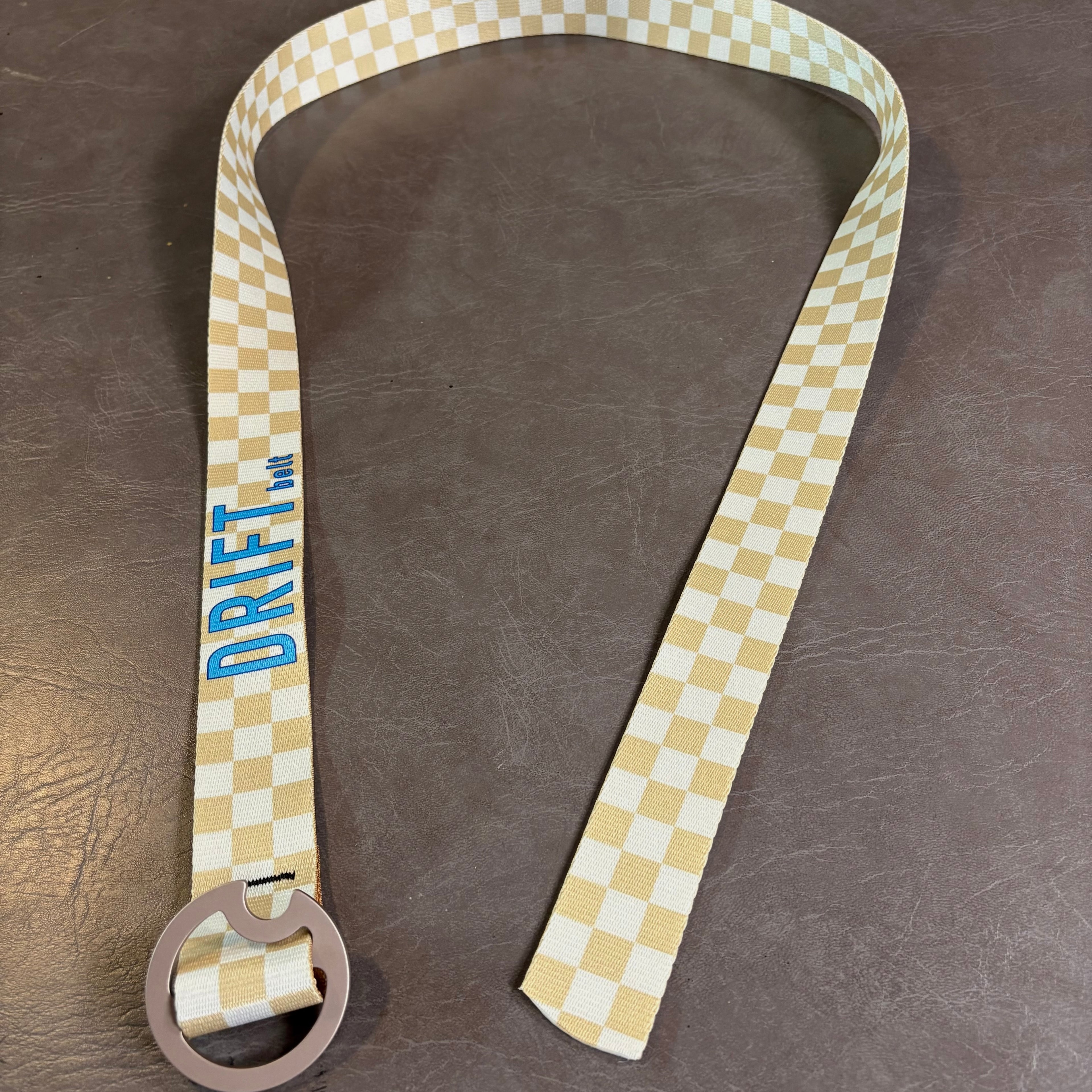 TAN GRAY CHECKER BELT - DRIFT LOGO