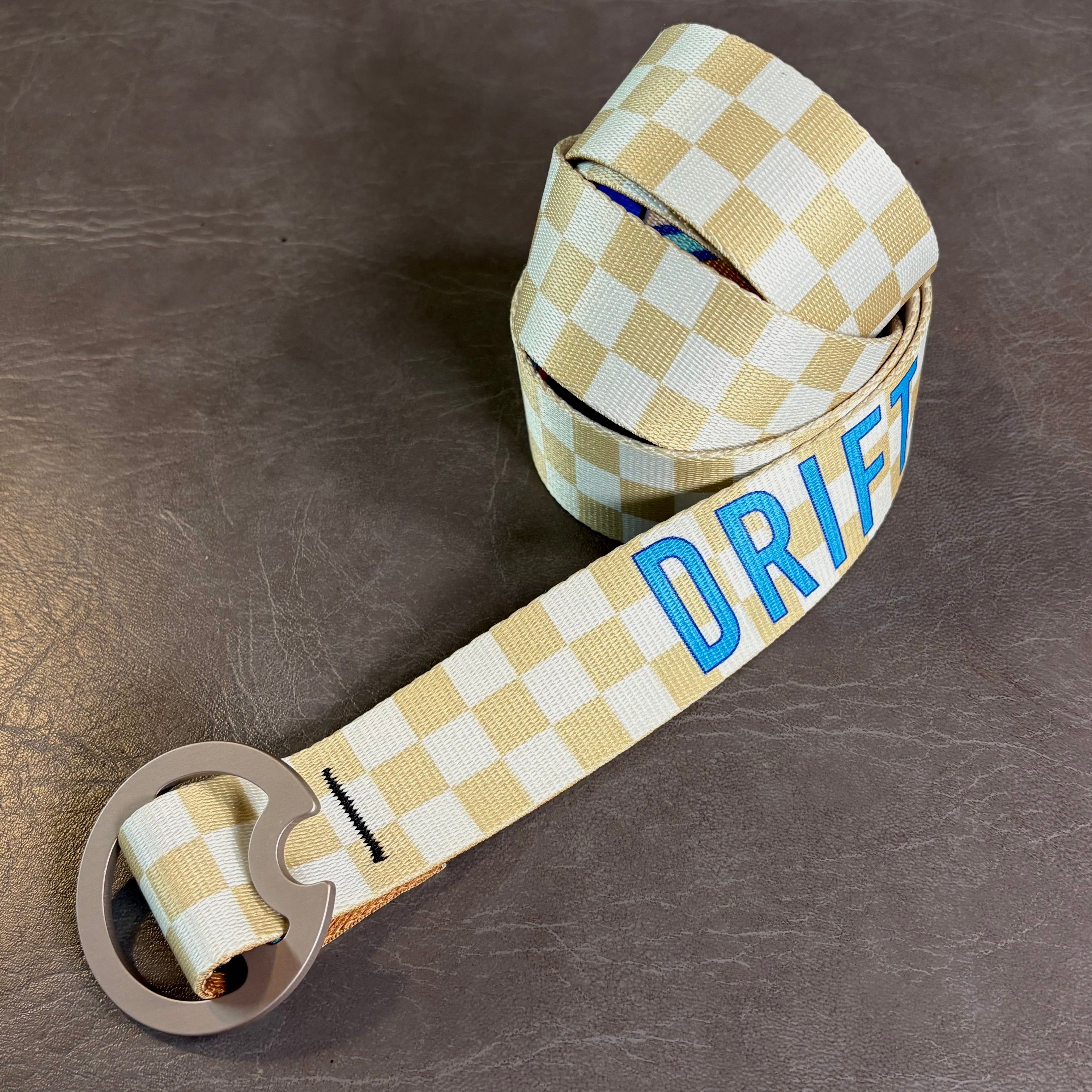 TAN GRAY CHECKER BELT - DRIFT LOGO